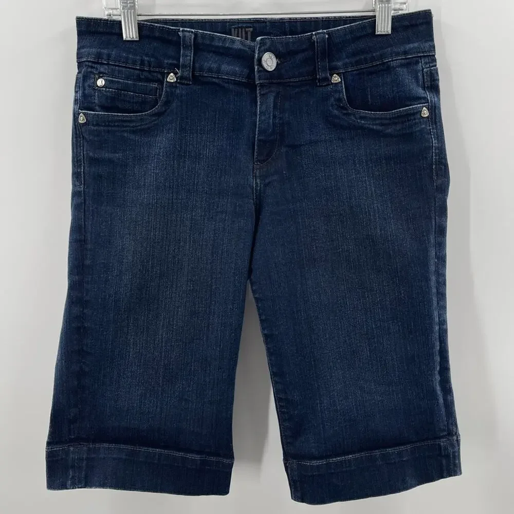 Kut From The Cloth Denim Dark Wash Bermuda Long Length Modest Jean Shorts Size 8